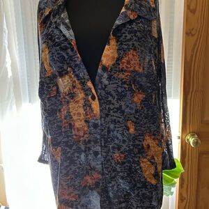 Stylish Women's Button-Up Top - Blue and Orange